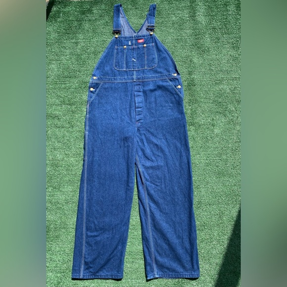 VTG 90’s Dickies Denim Button Fly Overalls Mens Size 43x29 USA Made - Picture 1 of 9
